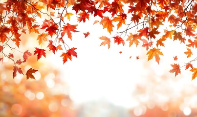 Autumn Leaves Frame with Bokeh A Vibrant Display of Red and Orange Autumn Leaves Creating a Frame with Blurred Bokeh Lights