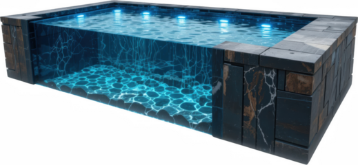 Modern Luxury Rectangular Infinity Pool with Underwater Lighting and Dark Stone Surround