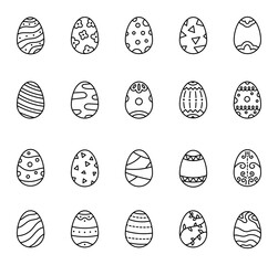 Easter egg holiday decoration set with traditional painted ornaments and festive symbols for seasonal celebration in cute outline clipart style for yours design projects
