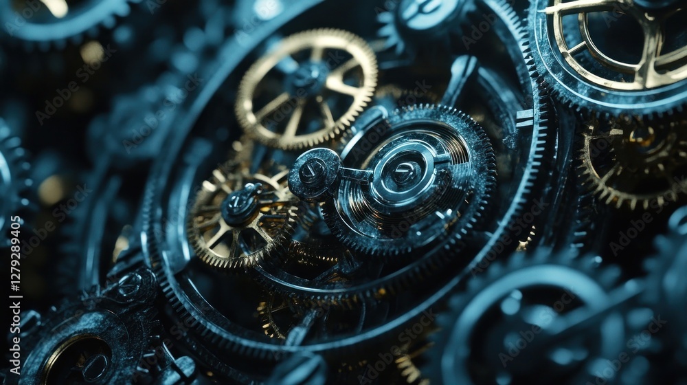 Poster intricate clockwork gears mechanism displaying complex engineering