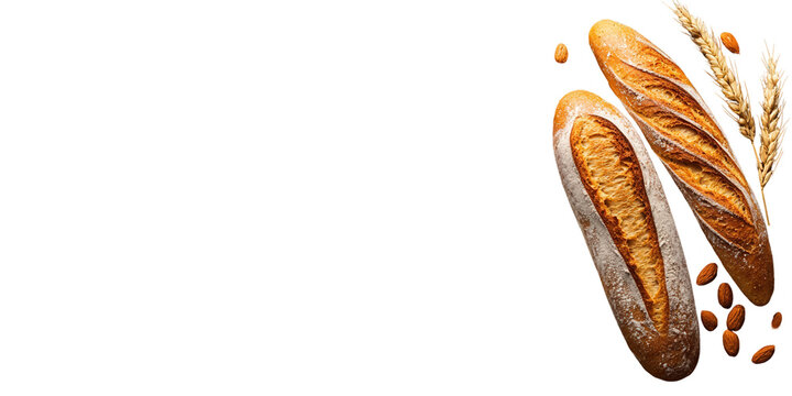 Freshly baked baguettes bakery food minimalist setting close-up transparent background