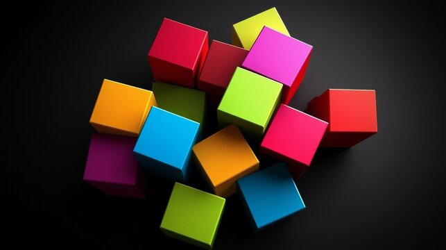 3D abstract geometric blocks on a black background.