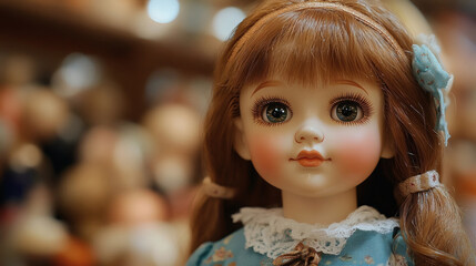 Fototapeta premium Vintage Porcelain Doll Face Close Up Collectible Photography