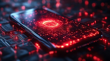 Smartphone closeup showing a bright digital display of anonymizing network nodes interconnected to protect privacy