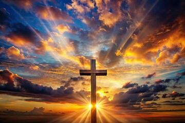Surreal Christian Cross Sunset Vertical Image