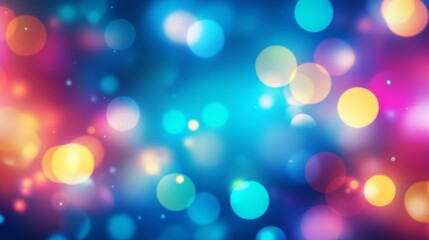 Fototapeta premium Colorful neon lights blur into a blue background, creating an abstract and vibrant effect. This image is perfect for use as a banner, poster, cover, flyer, or presentation.