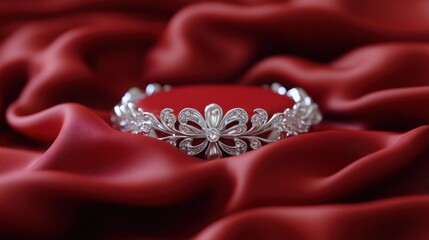 Obraz premium Elegant tiara on red silk fabric backdrop
