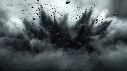 Dark explosion with debris and smoke cloud rising
