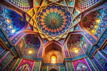 Surreal Islamic Art Design, Geometric Patterns, Abstract Calligraphy, Dreamlike Architecture