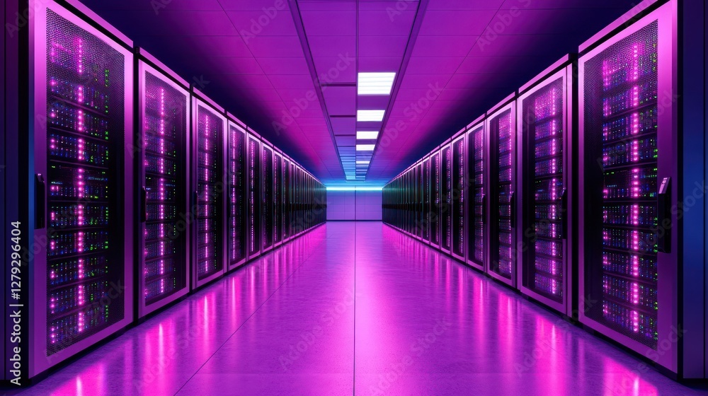Poster illuminated server racks in a modern data center