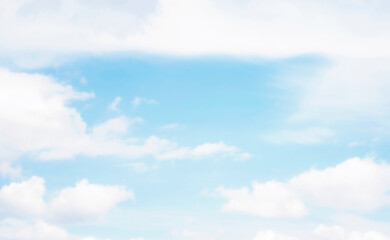 Blue sky pastel with white cloud. Cumulus clouds. Cloudscape blur background. Beautiful sky in the morning. Freedom of life, New life beginning and Positive thought and energy concepts.
