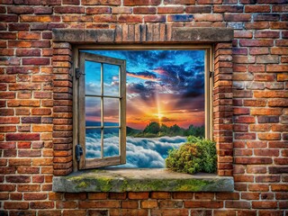 Surreal Window in Brick Wall, Abstract Photography, Dreamlike Architecture