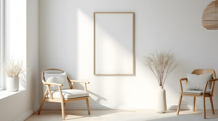 Frame mockup, Living room wall poster mockup. Interior mockup with house background. Modern interior design. 3D render