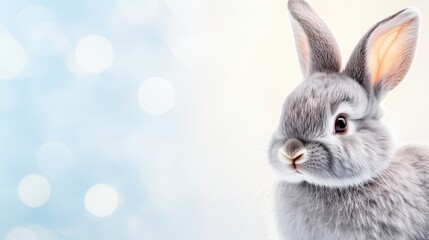 Obraz premium Adorable Bunny Portrait: This endearing close-up captures a charming rabbit, showcasing its soft fur, expressive eyes, and long, perky ears.