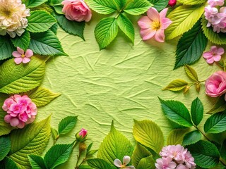 Obraz premium Textured Paper with Blossoms & Leaves - Nature Design