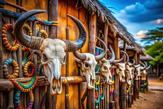 Tilt-Shift African Buffalo Skulls Gate Shangaan Village