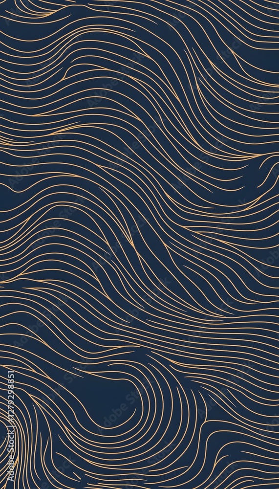 Poster gold lines create wave like pattern on dark blue background