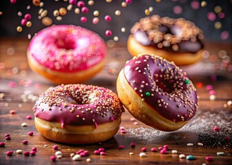 Tilt-Shift Donuts in Motion - Pink, Chocolate, Sprinkles