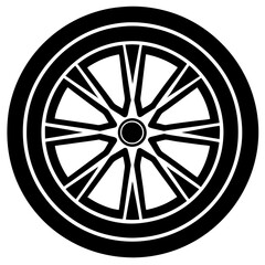 Obraz premium car wheel black silhouette vector, Simple silhouette Design vector icon with white background. Tire Vector, Sport car wheel 