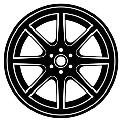 car wheel black silhouette vector, Simple silhouette Design vector icon with white background. Tire Vector, Sport car wheel   