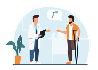 Handicapped Man Visiting Doctor for Leg Prosthesis