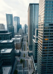 Aerial view of modern glass and steel skyscrapers and empty city streets in downtown vancouver canada skyscraper city building skyscraper downtown business architecture cityscape