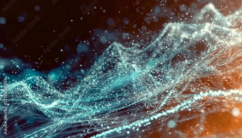 Poster illuminated bioluminescent data waves flowing through cyberspace a vision of high tech innovation