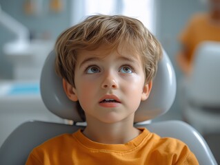 Child Sitting at the Dentist's Appointment, Close-Up Conveying Child's Anxiety and Concern