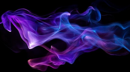 Fototapeta premium Vibrant light streaks in purple, violet, and blue create a futuristic glow on a black background.