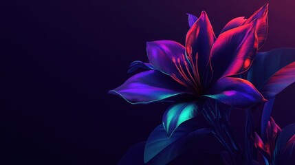 Fototapeta premium Neon Flower Illuminated In Vivid Purple And Red Hues