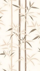 Illustration depicting tan bamboo stalks and leaves on white background
