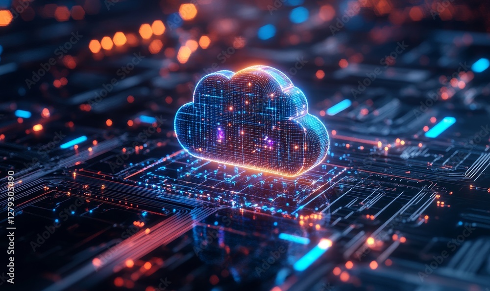 Poster hybrid cloud integration architecture with ai in data center, on-premises infrastructure, seamless t