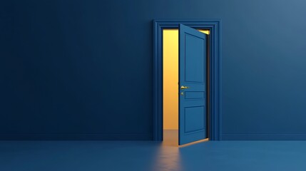 Open blue door revealing bright light.