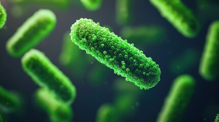 Fototapeta premium A close-up view of green bacteria, displaying a vibrant texture and color, set against a dark background, emphasizing the microscopic life.