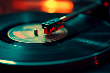 Vintage Vinyl Record Playing Music on Turntable