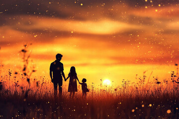 Joyful Family Enjoying Quality Time with Baby at Sunset