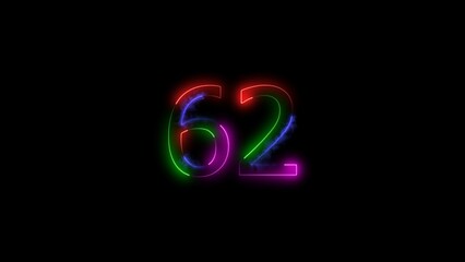  A  number  illustratin, and glowing neon number 62 illustration . on a black background.and creating a stunning 4k illustration.
