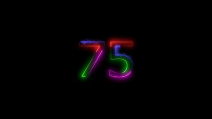  A  number  illustratin, and glowing neon number 75 illustration . on a black background.and creating a stunning 4k illustration.