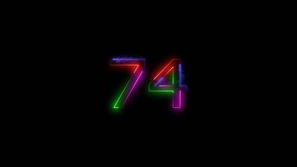  A  number  illustratin, and glowing neon number 74 illustration . on a black background.and creating a stunning 4k illustration.