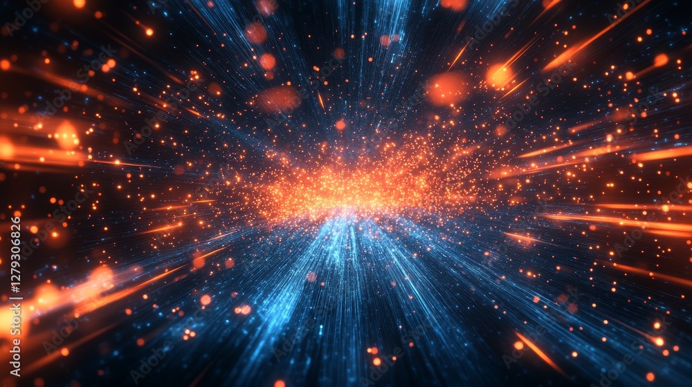 Aufkleber Colorful Light Trails Create a Dynamic Visual Effect, Representing Digital Data Streaming Through Space at High Speed