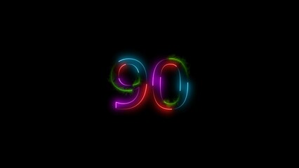  A  number  illustratin, and glowing neon number 90 illustration . on a black background.and creating a stunning 4k illustration.