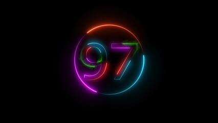  A  number  illustratin, and glowing neon number 97 illustration . on a black background.and creating a stunning 4k illustration.