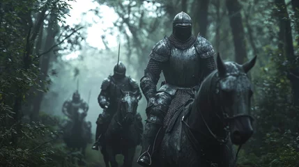 Fleecedeken met foto Fantasy medieval with knights riding through a dense enchanted forest © Лилия Захарчук