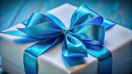 White Gift Box Blue Ribbon Bow Macro Photography AI Art