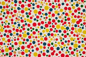 Dynamic Polka Dot Pattern on Textured Beige Backdrop with Vibrant Red Green Yellow and Blue