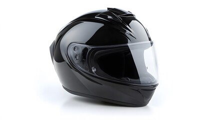 Fototapeta premium Glossy black motorcycle helmet with clear visor on white