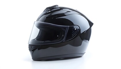 Fototapeta premium A sleek black motorcycle helmet is isolated on white background