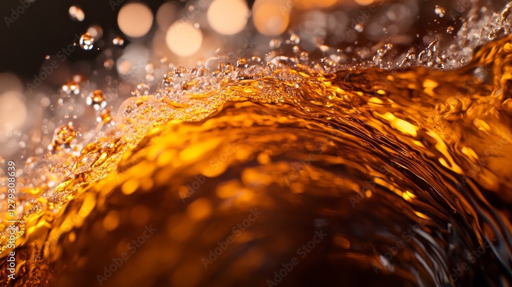 Poster experimental macro photography of liquid dark matter with illuminating soft glow and sharp textures