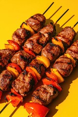 Grilled skewers showcase vibrant colors and savory textures, per