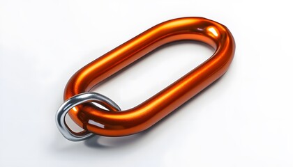 Naklejka premium An oval orange carabiner is attached to a silver ring